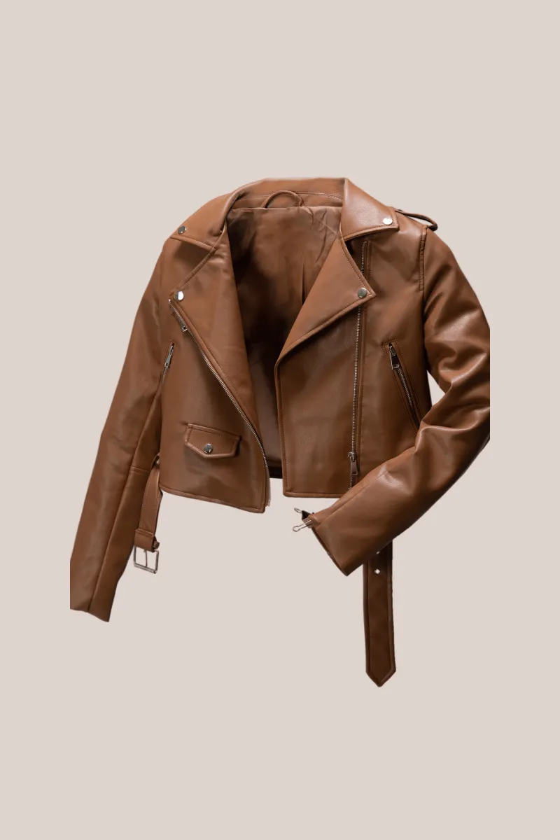 Brown Solid Leather Jacket
